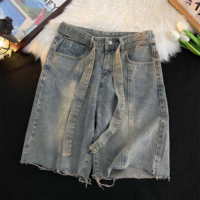Men'S Fashion Trousers - Verão fino franjas denim shorts japonês