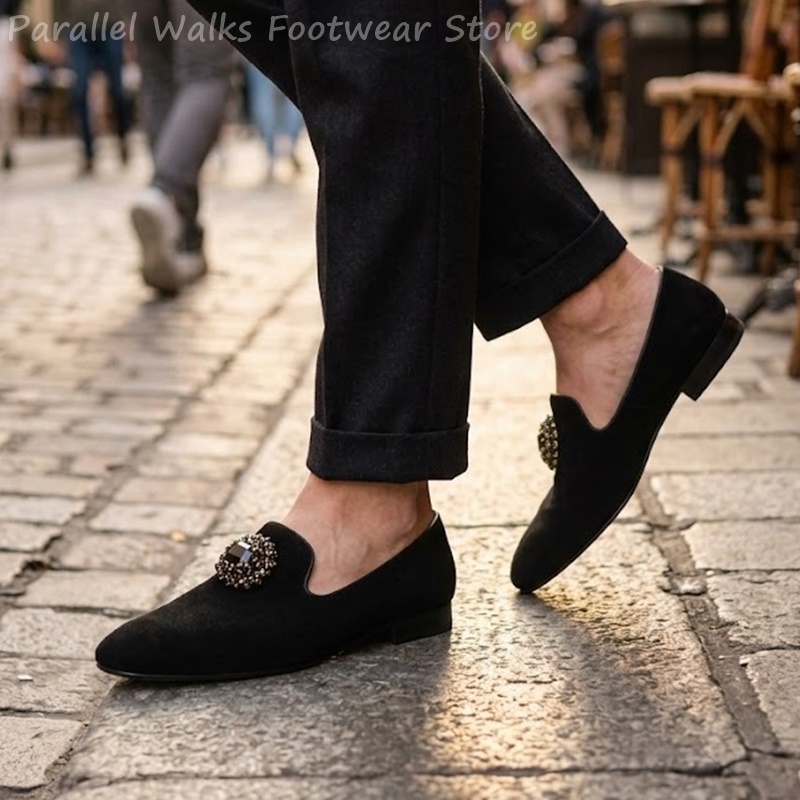 Suede Loafers Men - Mocassins Masculinos de Camurça com Ornamento