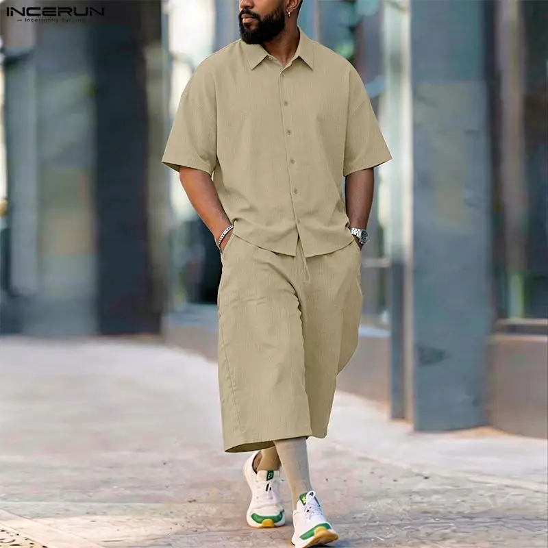 Men'S Fashion Pants - Conjuntos Masculinos INCERUN: Camisa de Manga