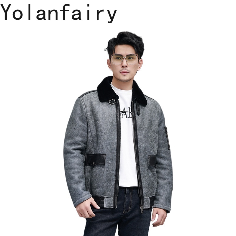 Men'S Fashion Zipper Jacket - Yolanfairy curto casaco de pele natural