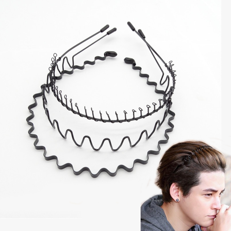 Men Fashion Hair Style - Moda preto metal ondulado esportes hairband