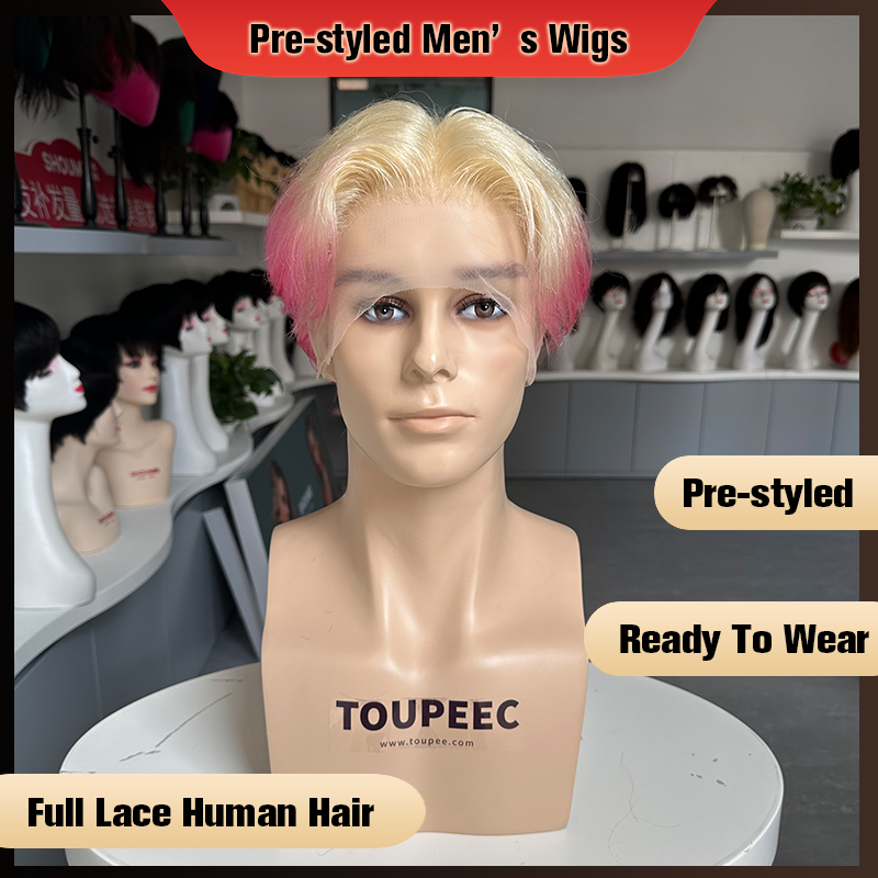 Men Fashion Hair Style - Peruca Masculina Pré-Estilizada de Cabelo Humano
