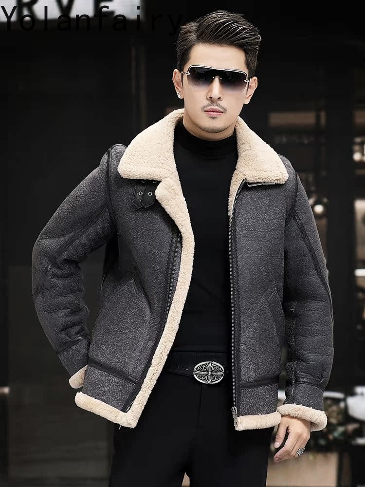 YOLANFAIRY Real Leather Jacket - Men'S Fashion Zipper Jacket avaliação e preço