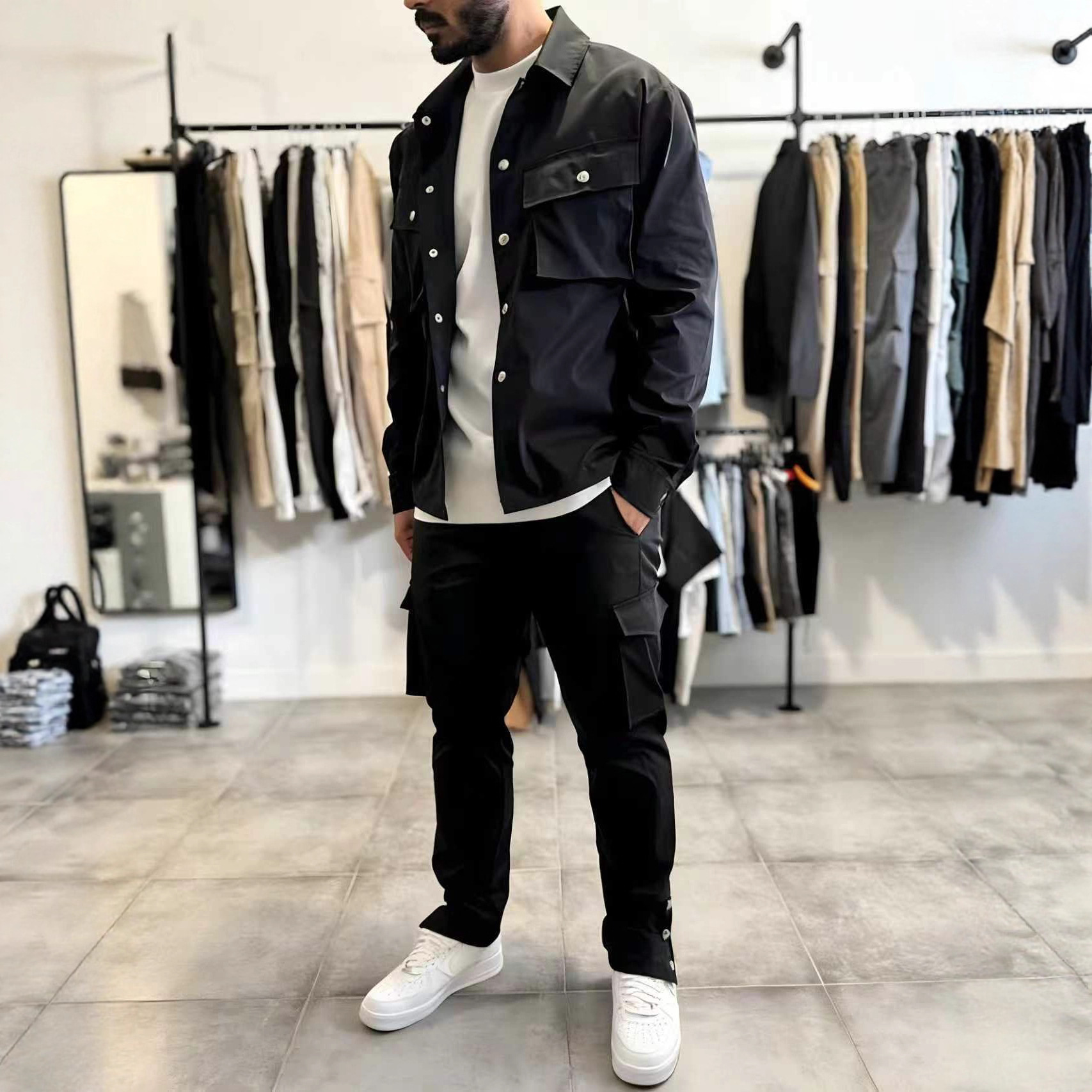 Conjunto de Calças e Jaqueta M - Men'S Fashion Zipper Jacket avaliação e preço